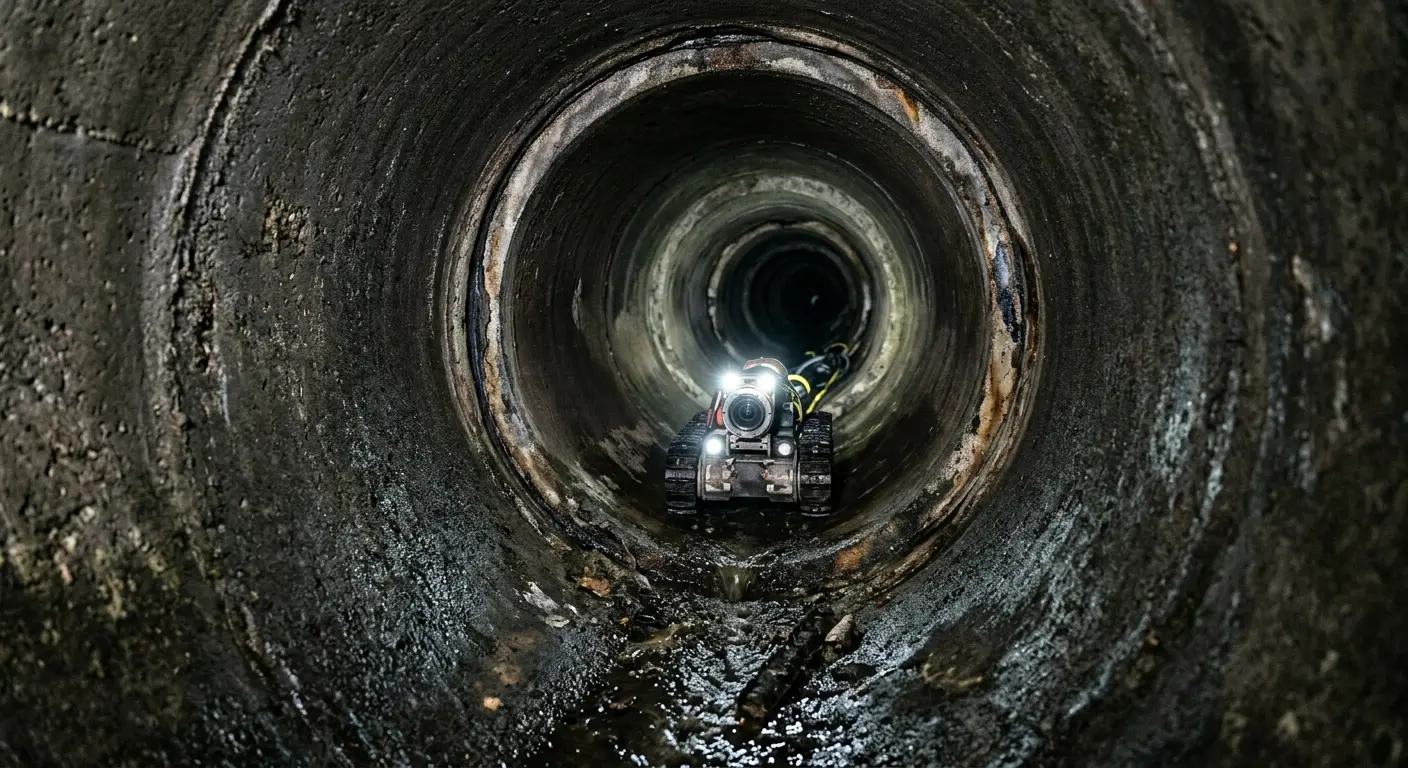 Robotic sewer camera inspecting pipe interior for Sewer Line Cleaning in Fellsmere